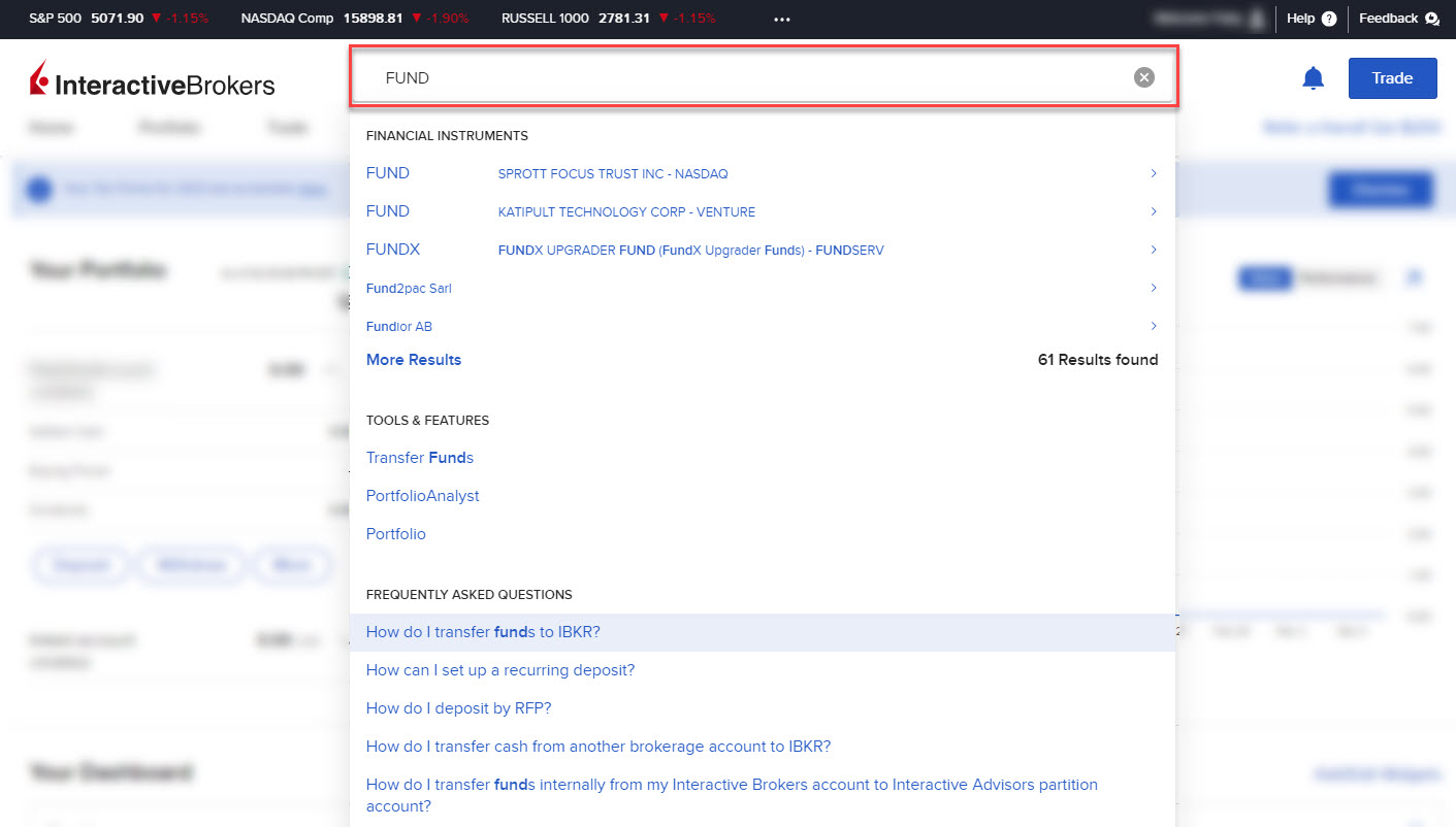 The symbol or site search in Portal. 